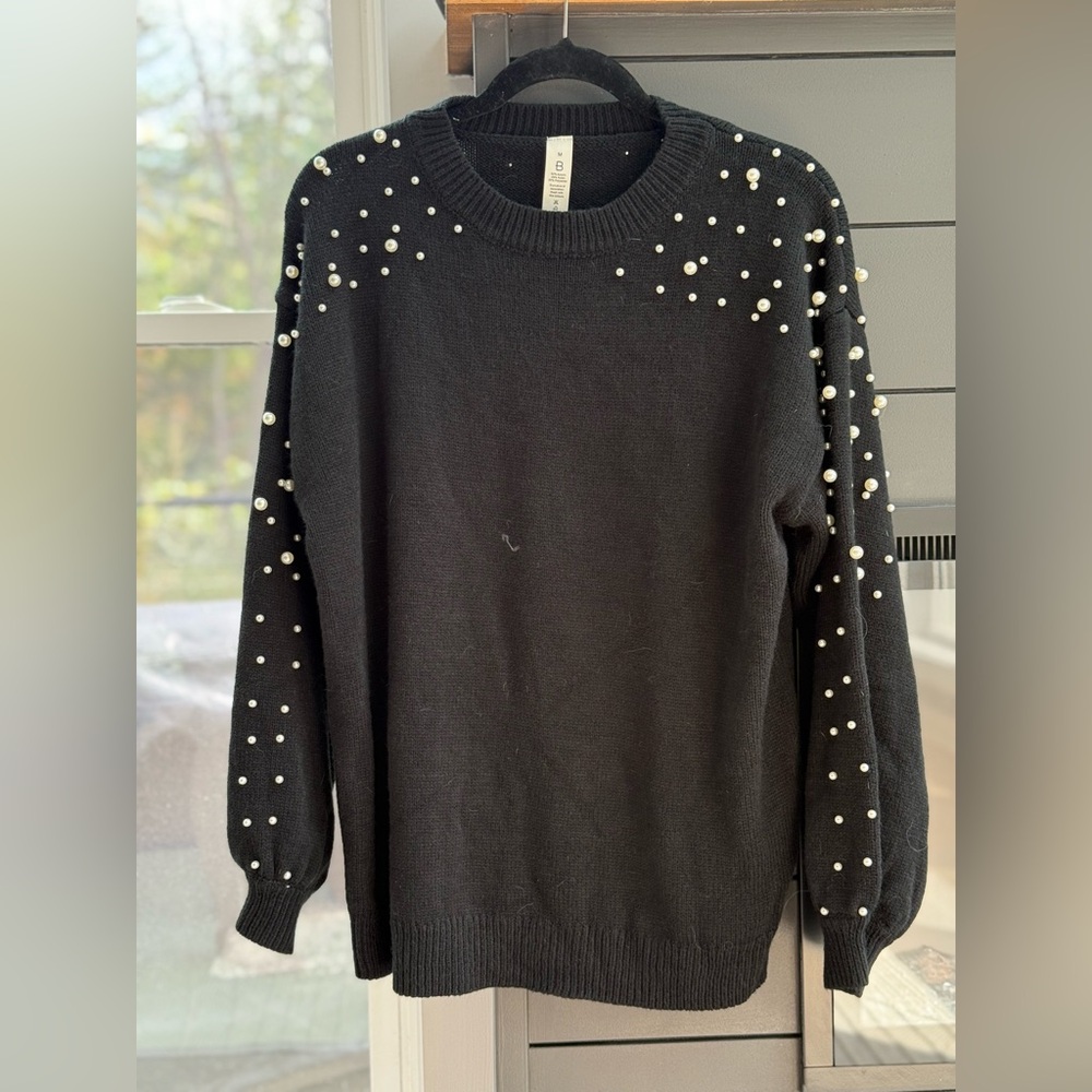 Black Sweater with Pearl Beading